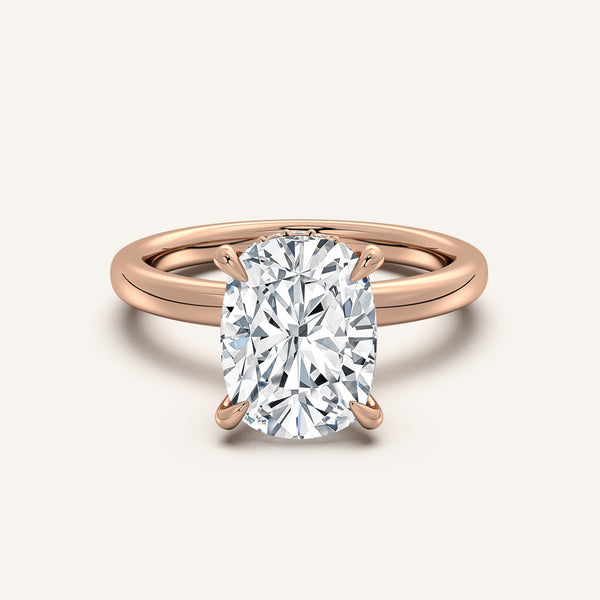 Cushion Cut Eternity Hidden Halo Engagement Ring | 14k White Gold