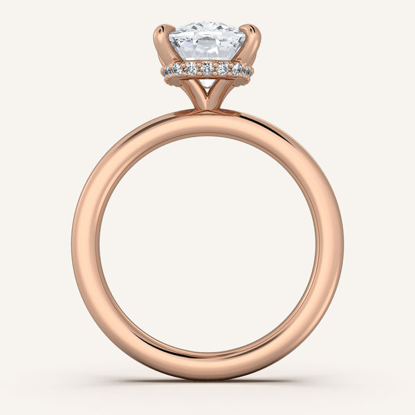 Cushion Cut Eternity Hidden Halo Engagement Ring | 14k White Gold