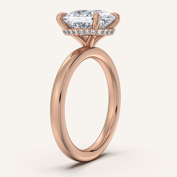 Cushion Cut Eternity Hidden Halo Engagement Ring | 18k White Gold