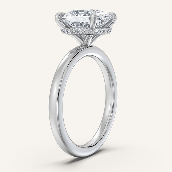 Cushion Cut Eternity Hidden Halo Engagement Ring | 14k Two Tone