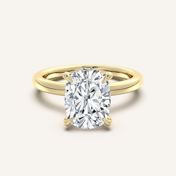 Cushion Cut Eternity Hidden Halo Engagement Ring | 18k Two Tone