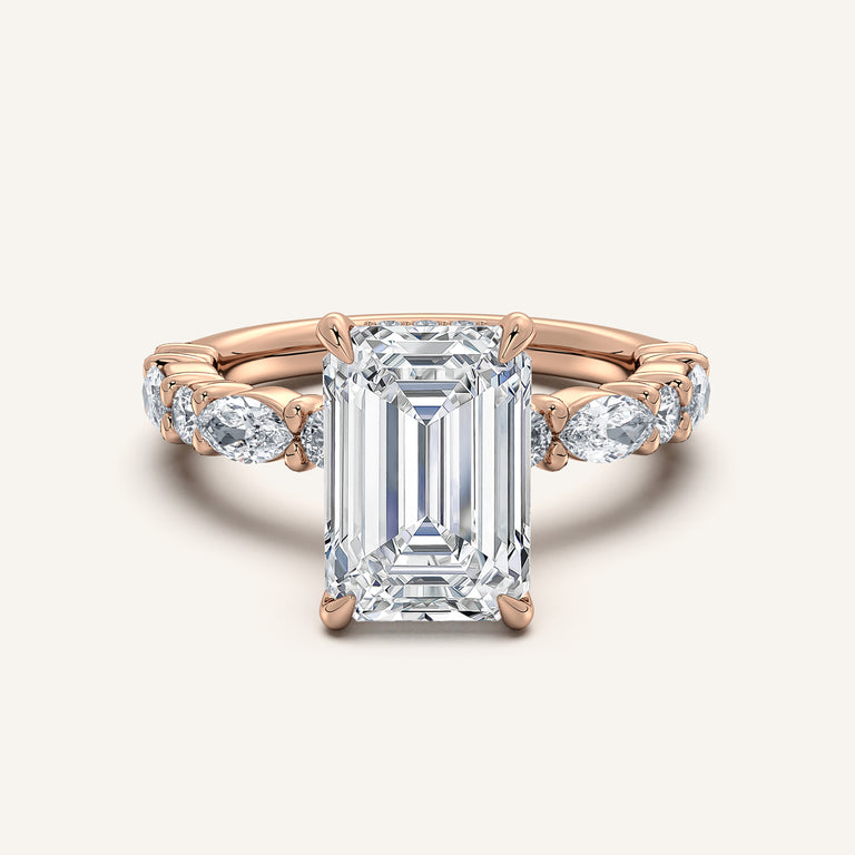 Image for Emerald Cut Bubble Band Hidden Halo Engagement Ring | 14k Rose Gold