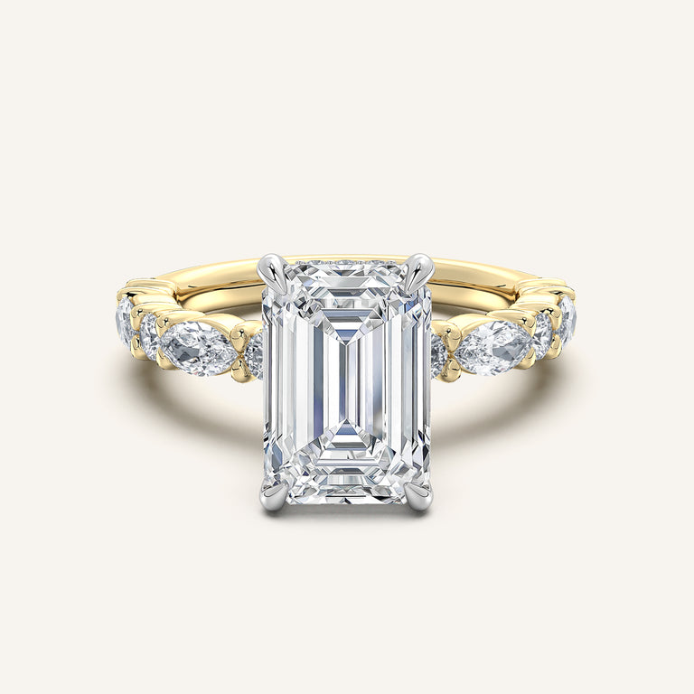 Image for Emerald Cut Bubble Band Hidden Halo Engagement Ring | 18k Two Tone