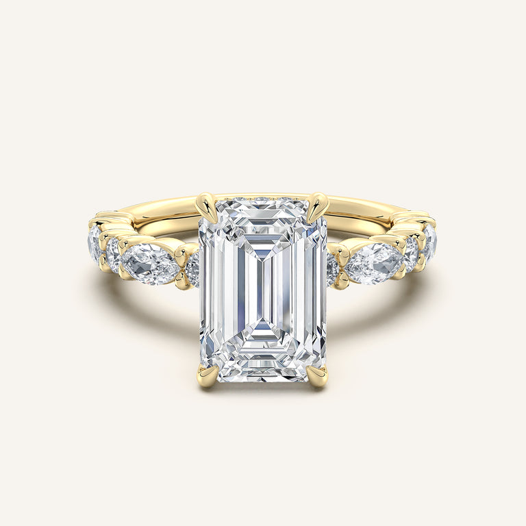 Image for Emerald Cut Bubble Band Hidden Halo Engagement Ring | 14k Yellow Gold
