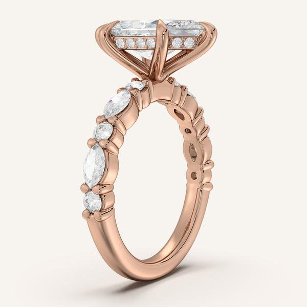Dutch Marquise Bubble Band Hidden Halo Engagement Ring | 18k Rose Gold