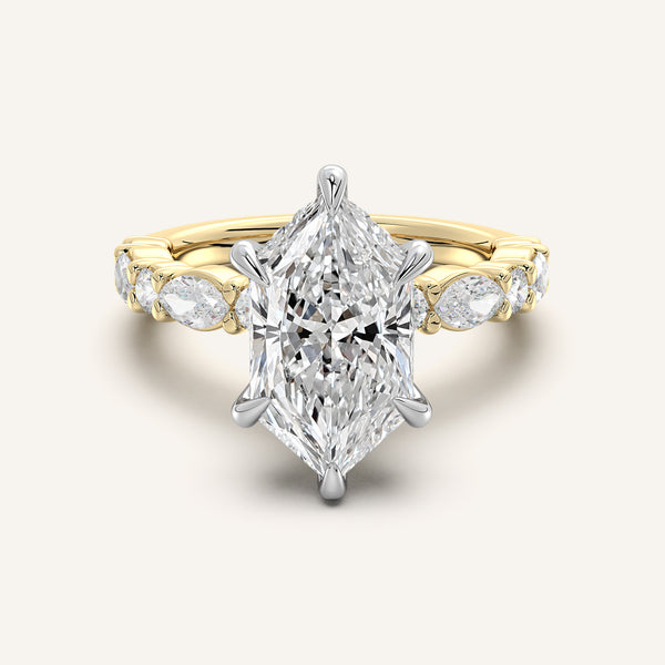 Dutch Marquise Bubble Band Hidden Halo Engagement Ring | 18k Two Tone