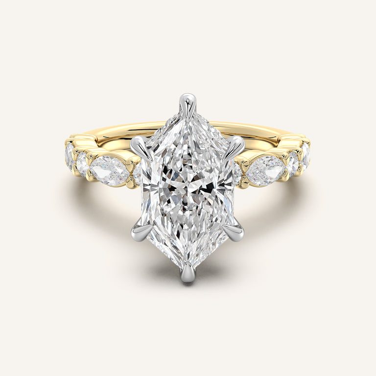 Image for Dutch Marquise Bubble Band Hidden Halo Engagement Ring | 18k Two Tone