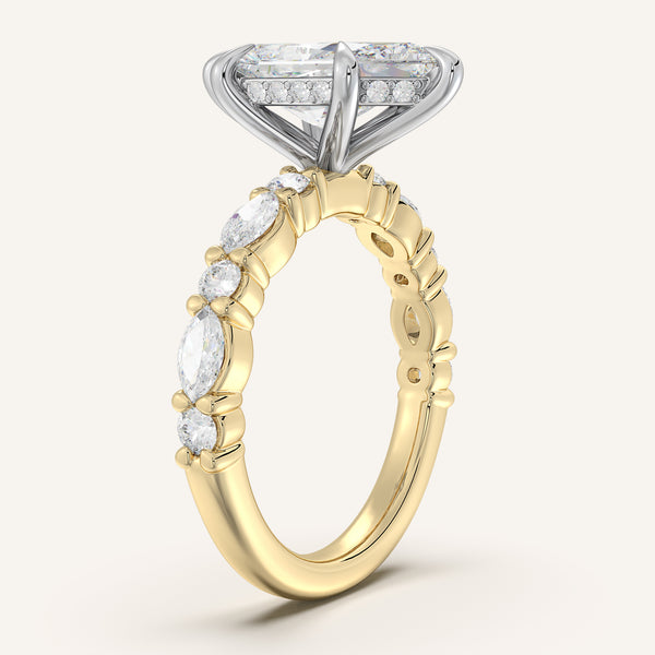 Dutch Marquise Bubble Band Hidden Halo Engagement Ring | 18k Two Tone