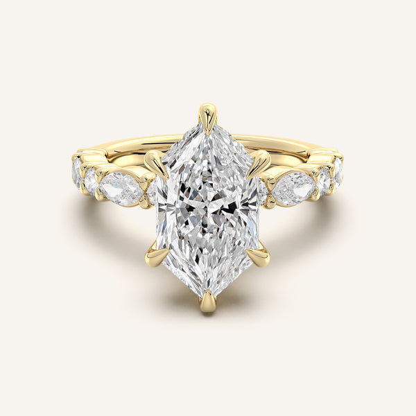 Dutch Marquise Bubble Band Hidden Halo Engagement Ring | 18k Yellow Gold