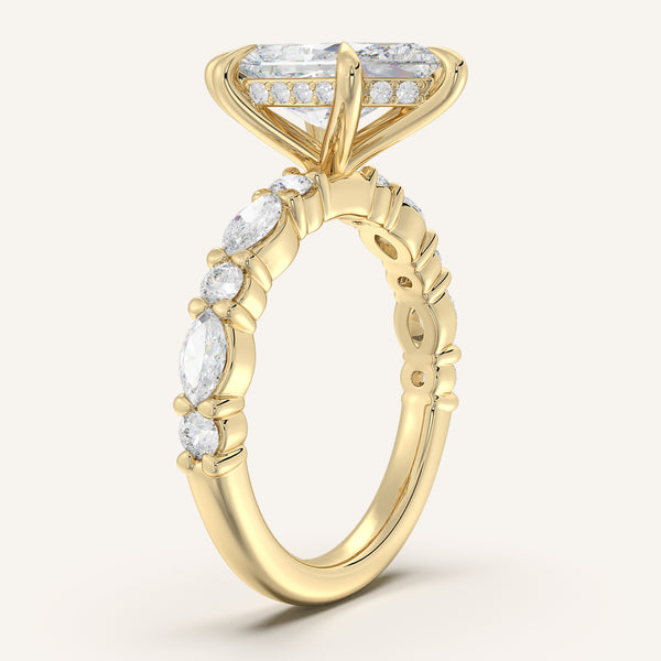Dutch Marquise Bubble Band Hidden Halo Engagement Ring | 18k Yellow Gold