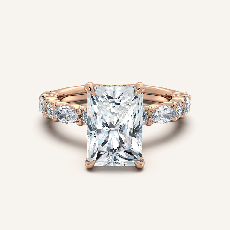Image for Radiant Cut Bubble Band Hidden Halo Engagement Ring | 14k Rose Gold