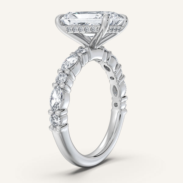 Radiant Cut Bubble Band Hidden Halo Engagement Ring | 14k White Gold