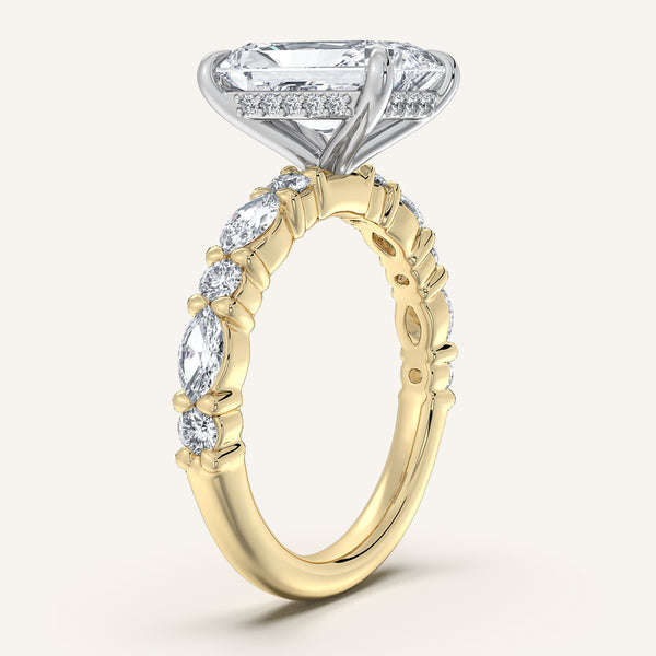 Radiant Cut Bubble Band Hidden Halo Engagement Ring | 18k Two Tone