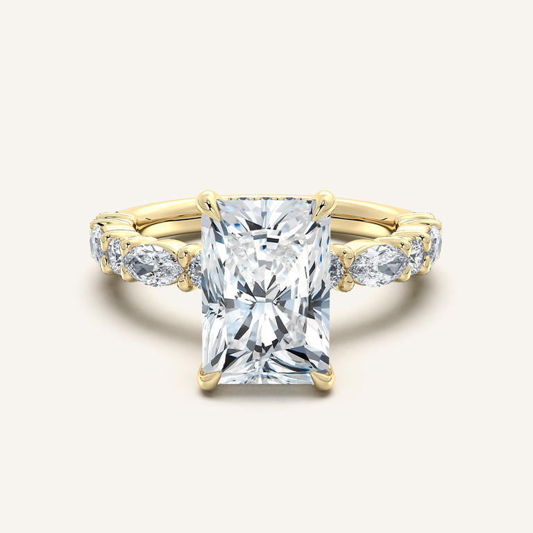 Image for Radiant Cut Bubble Band Hidden Halo Engagement Ring | 14k Yellow Gold