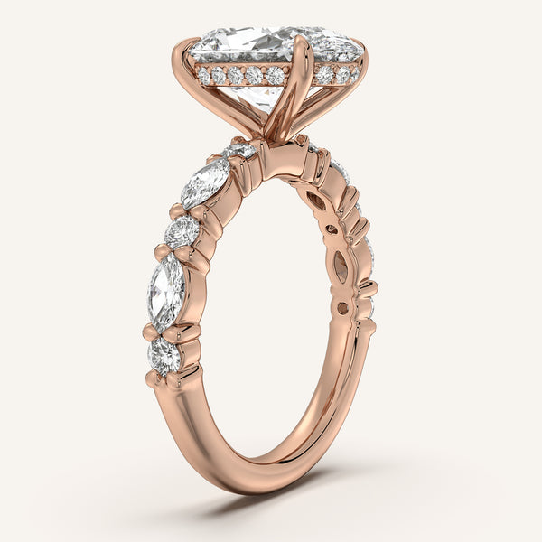 Oval Bubble Band Hidden Halo Engagement Ring | 14k Rose Gold