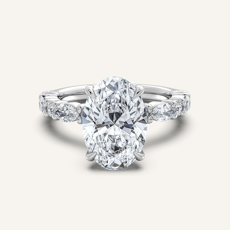 Image for Oval Bubble Band Hidden Halo Engagement Ring | Platinum