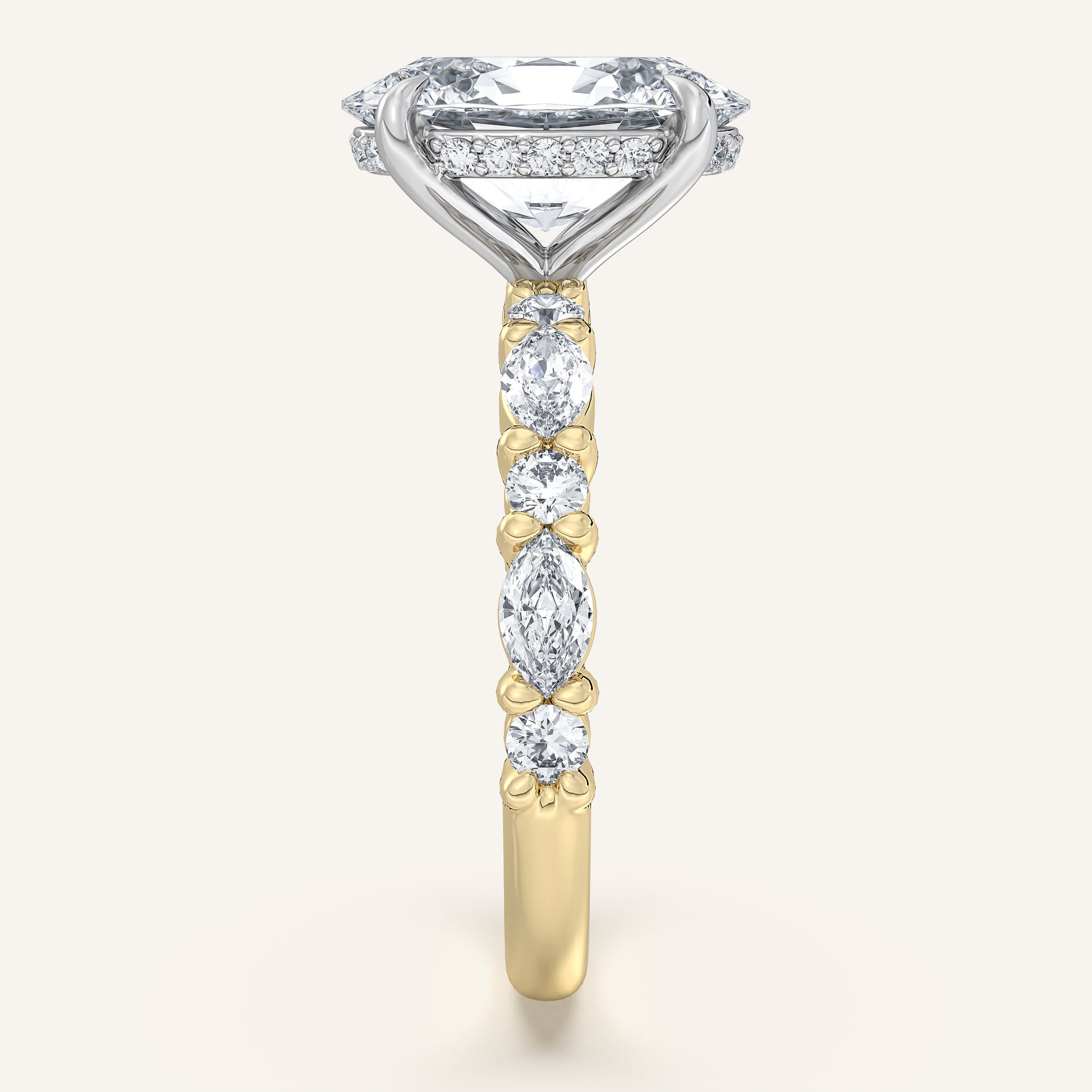 Image for Oval Bubble Band Hidden Halo Engagement Ring | 14k Two Tone