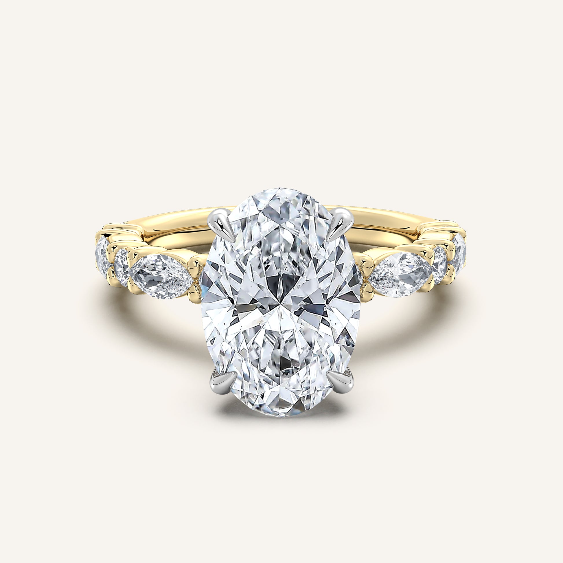 Image for Oval Bubble Band Hidden Halo Engagement Ring | 14k Two Tone