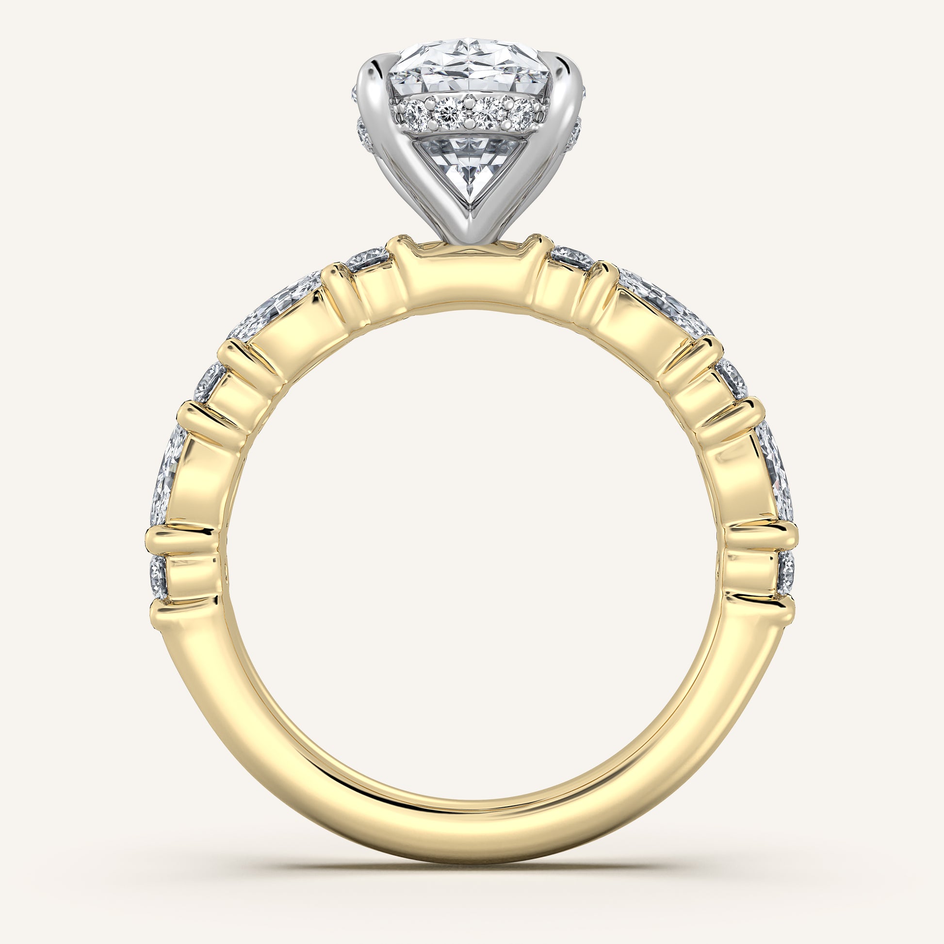 Image for Oval Bubble Band Hidden Halo Engagement Ring | 14k Two Tone