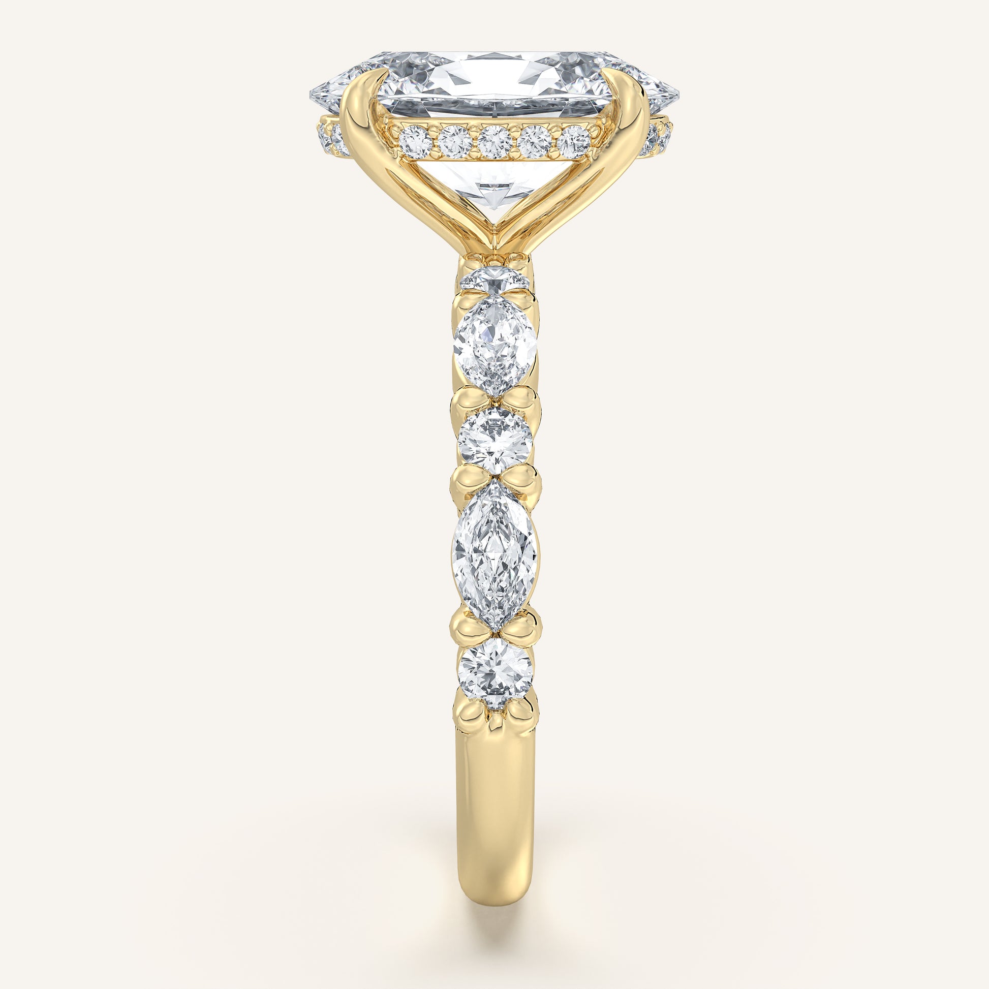 Image for Oval Bubble Band Hidden Halo Engagement Ring | 18k Yellow Gold