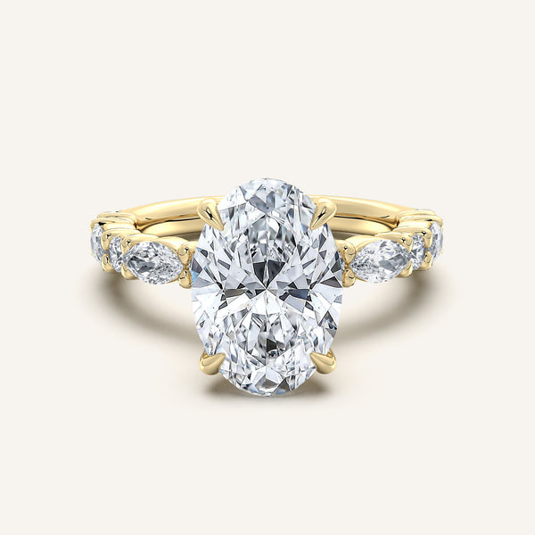 Oval Bubble Band Hidden Halo Engagement Ring | 14k Yellow Gold