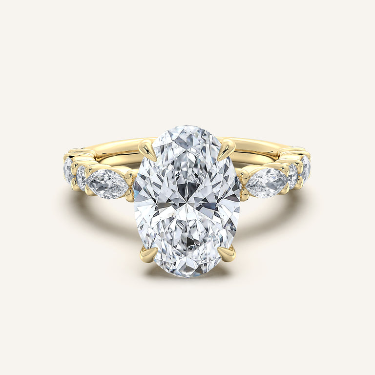 Image for Oval Bubble Band Hidden Halo Engagement Ring | 14k Yellow Gold