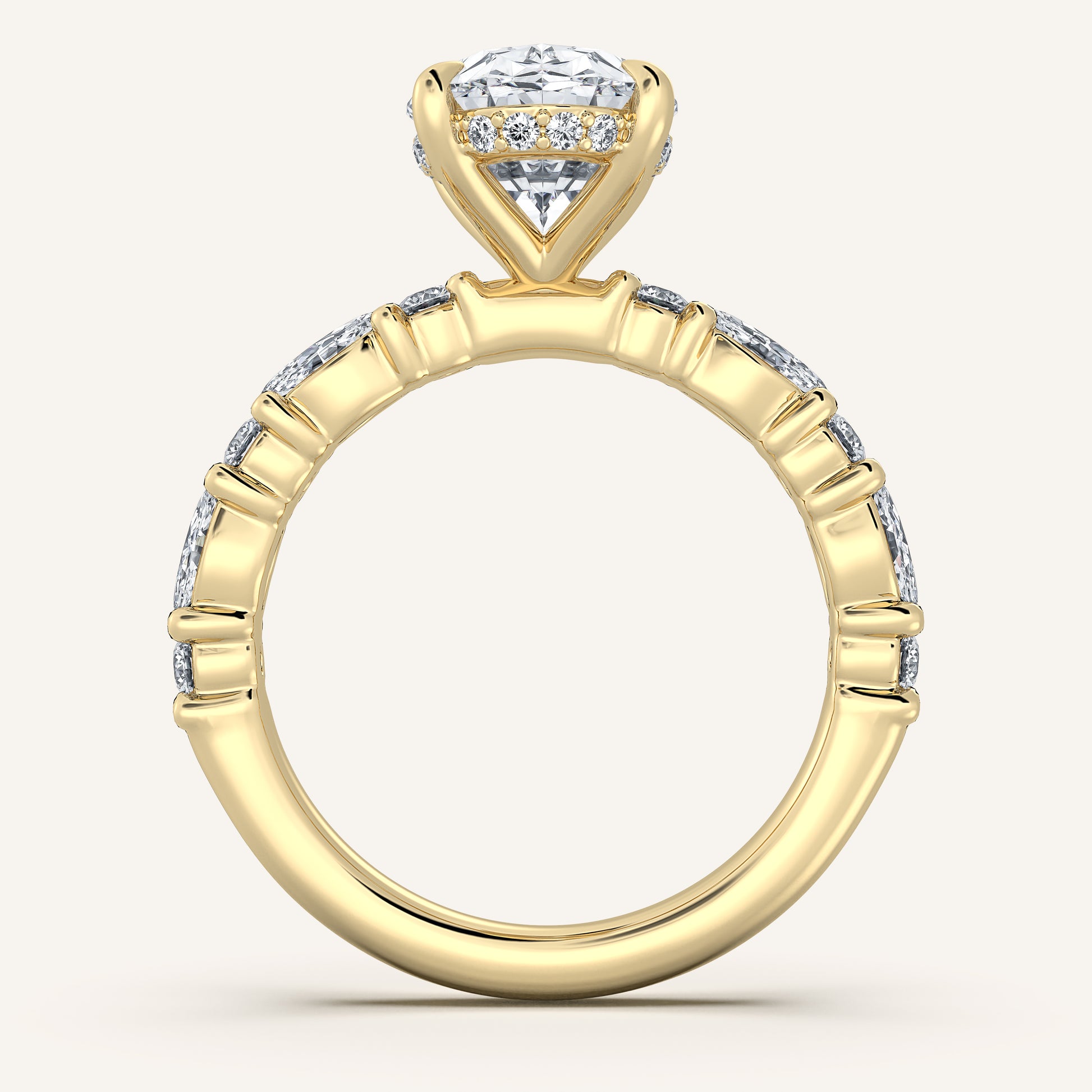 Image for Oval Bubble Band Hidden Halo Engagement Ring | 18k Yellow Gold
