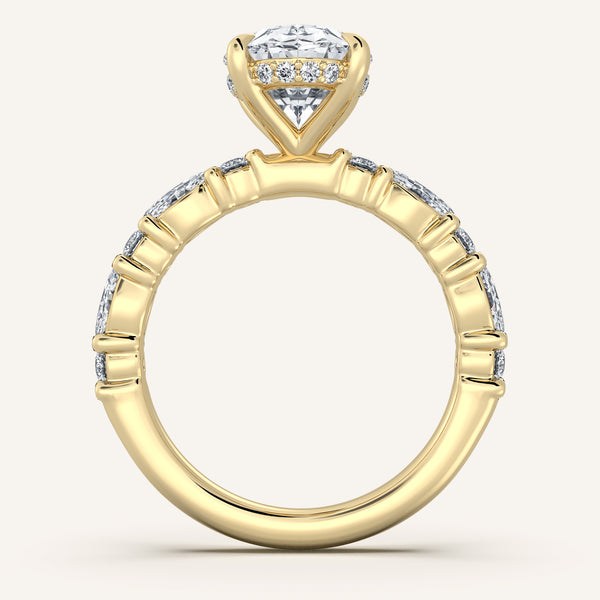 Oval Bubble Band Hidden Halo Engagement Ring | 14k Yellow Gold