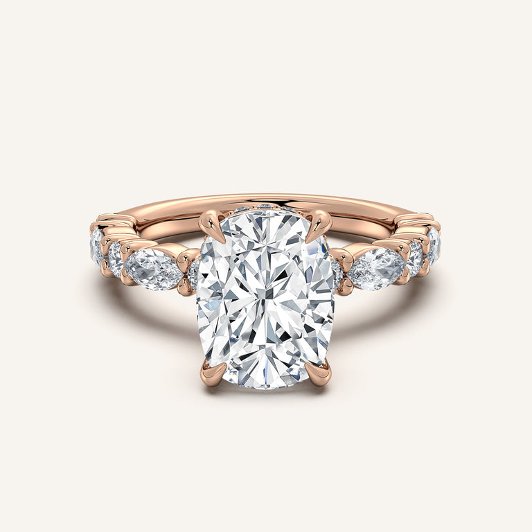 Image for Cushion Cut Bubble Band Hidden Halo Engagement Ring | 14k Rose Gold