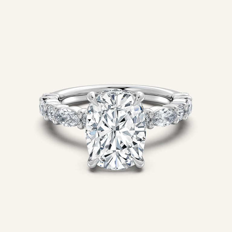 Image for Cushion Cut Bubble Band Hidden Halo Engagement Ring | 14k White Gold