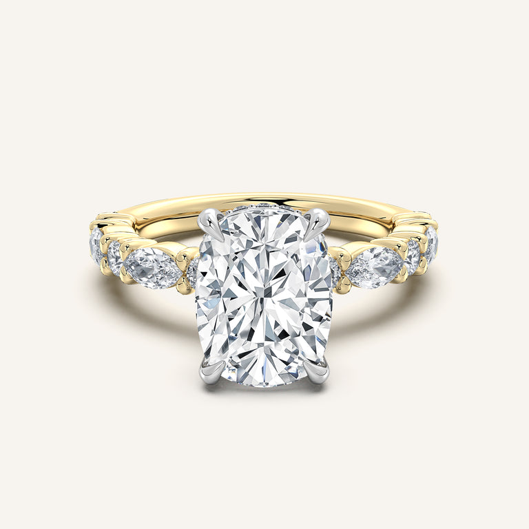 Image for Cushion Cut Bubble Band Hidden Halo Engagement Ring | 14k Two Tone