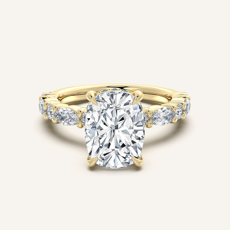 Image for Cushion Cut Bubble Band Hidden Halo Engagement Ring | 14k Yellow Gold