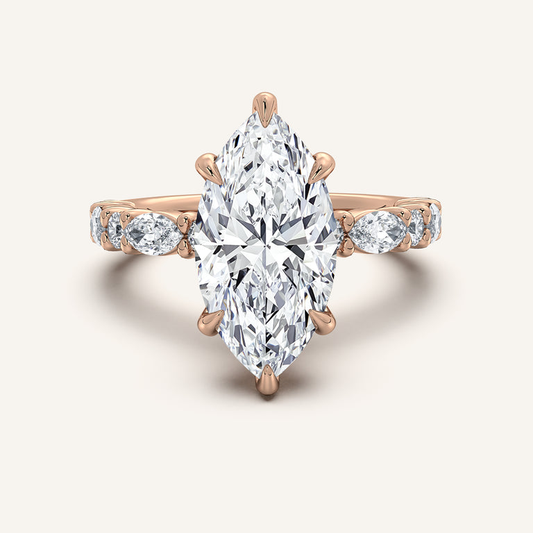 Image for Marquise Bubble Band Hidden Halo Engagement Ring | 14k Rose Gold