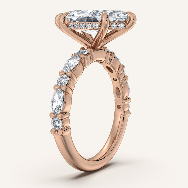 Marquise Bubble Band Hidden Halo Engagement Ring | 14k Rose Gold