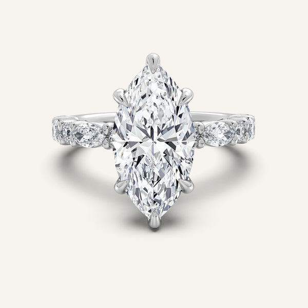 Marquise Bubble Band Hidden Halo Engagement Ring | 18k White Gold