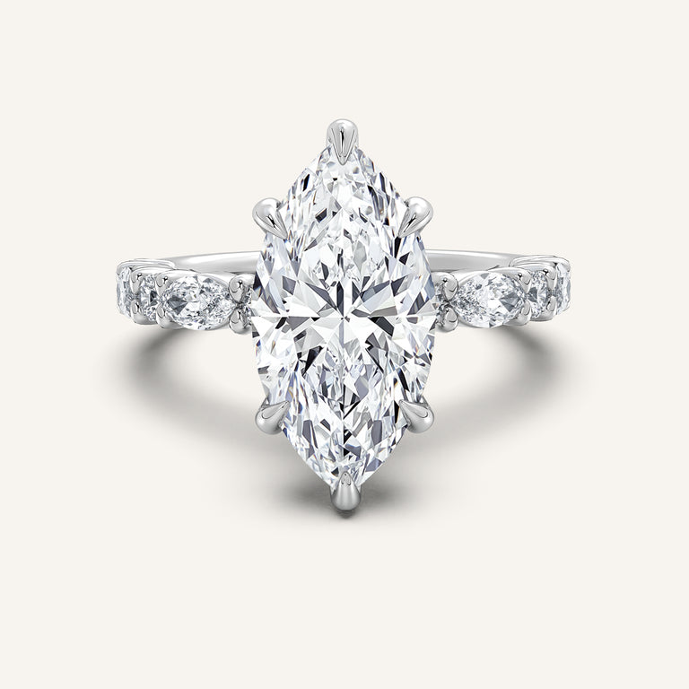 Image for Marquise Bubble Band Hidden Halo Engagement Ring | 18k White Gold