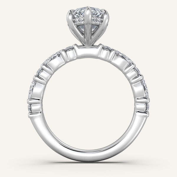 Marquise Bubble Band Hidden Halo Engagement Ring | 18k White Gold
