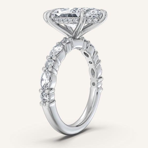 Marquise Bubble Band Hidden Halo Engagement Ring | 14k White Gold