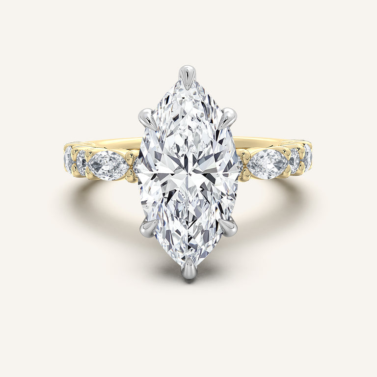 Image for Marquise Bubble Band Hidden Halo Engagement Ring | 14k Two Tone