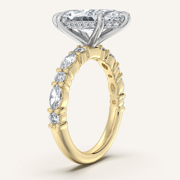 Marquise Bubble Band Hidden Halo Engagement Ring | 18k Two Tone