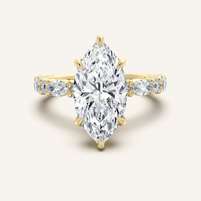 Image for Marquise Bubble Band Hidden Halo Engagement Ring | 14k Yellow Gold