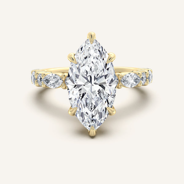 Marquise Bubble Band Hidden Halo Engagement Ring | 14k Yellow Gold