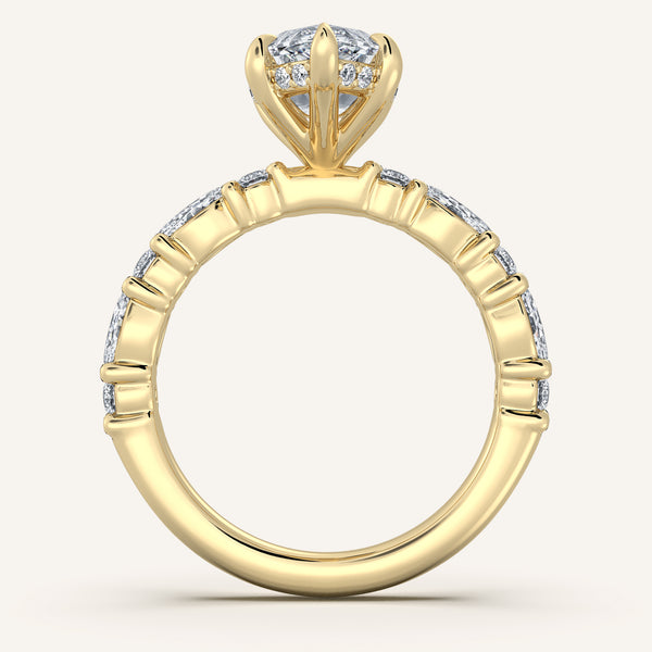 Marquise Bubble Band Hidden Halo Engagement Ring | 14k Yellow Gold