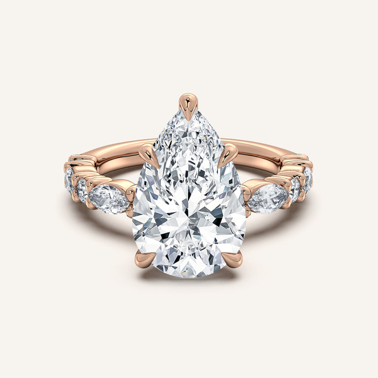 Image for Pear Shape Bubble Band Hidden Halo Engagement Ring | 14k Rose Gold
