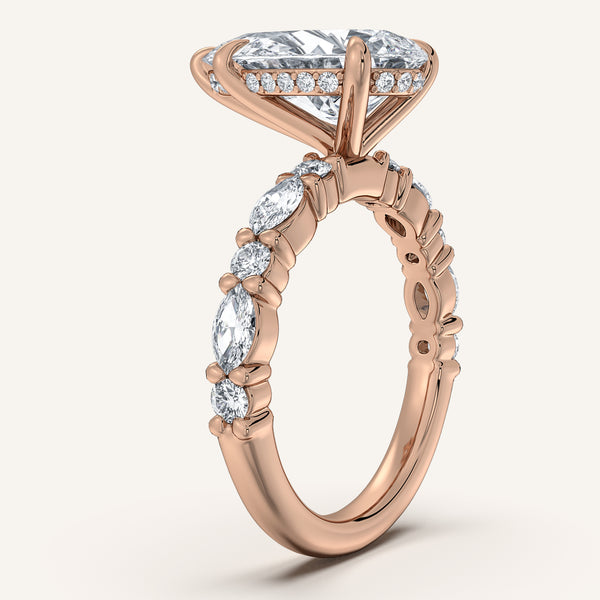 Pear Shape Bubble Band Hidden Halo Engagement Ring | 14k Rose Gold