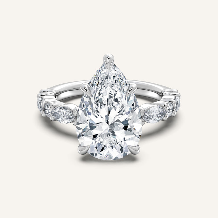 Image for Pear Shape Bubble Band Hidden Halo Engagement Ring | 14k White Gold
