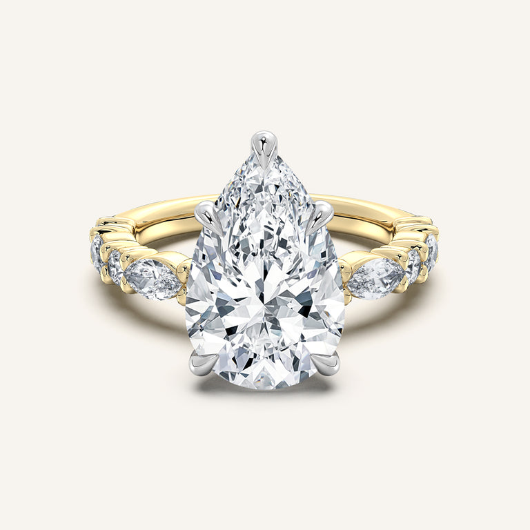 Image for Pear Shape Bubble Band Hidden Halo Engagement Ring | 14k Two Tone
