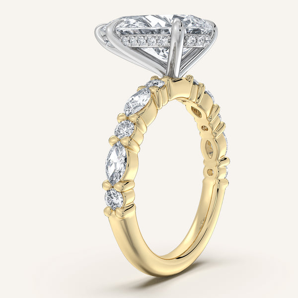 Pear Shape Bubble Band Hidden Halo Engagement Ring | 18k Two Tone