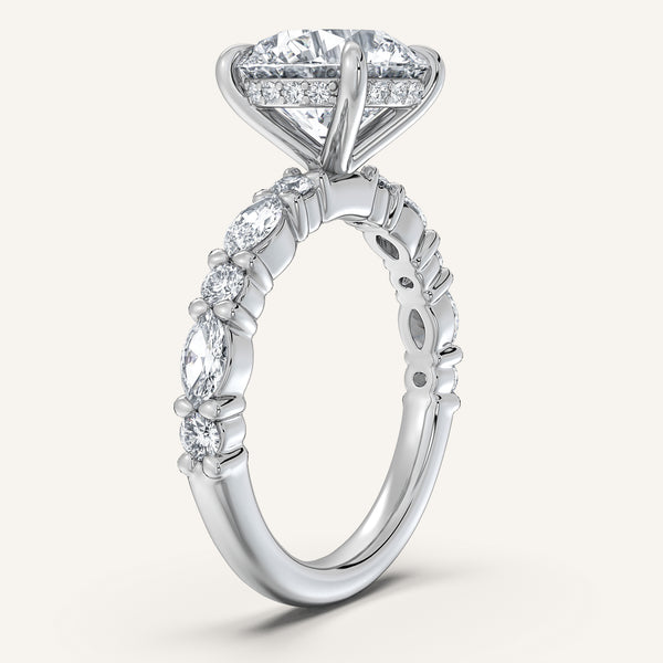 Round Bubble Band Hidden Halo Engagement Ring | 14k White Gold