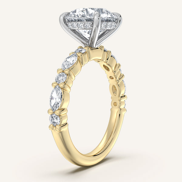 Round Bubble Band Hidden Halo Engagement Ring | 18k Two Tone